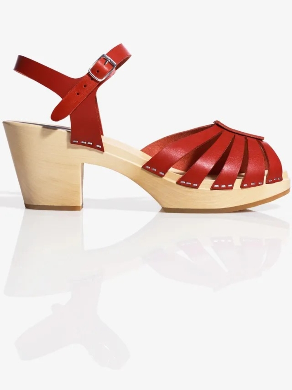 RARE Swedish Hasbeens X H&M Collab Red Leather Clog Sandals - 38